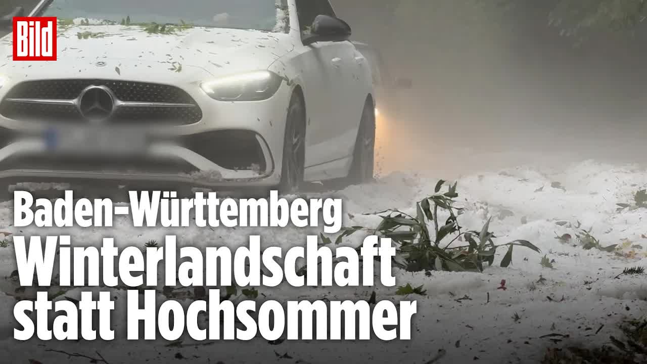 Baden-Württemberg: Skurrile Szenen im Sommer! Winterlandschaft nach Unwettern im Süden